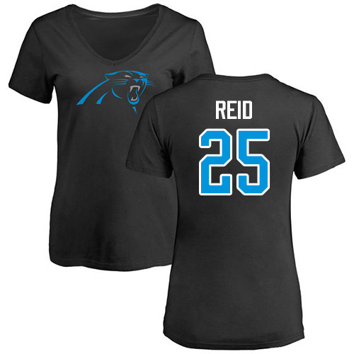 Carolina Panthers Black Women Eric Reid Name and Number Logo Slim Fit NFL Football #25 T Shirt
